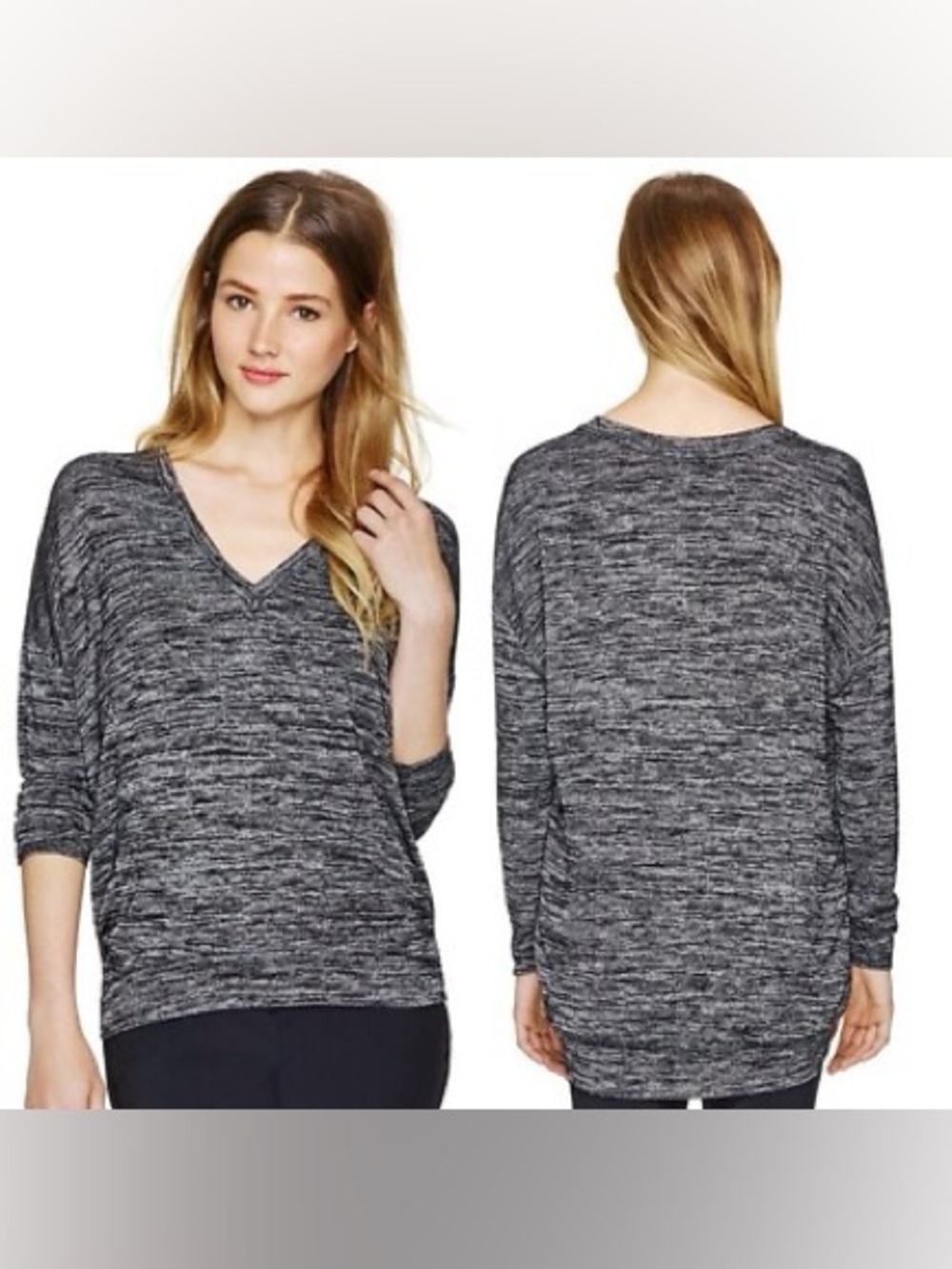 Wilfred Free Devinette Marled Black & White V-Neck Oversized Sweater Sz M